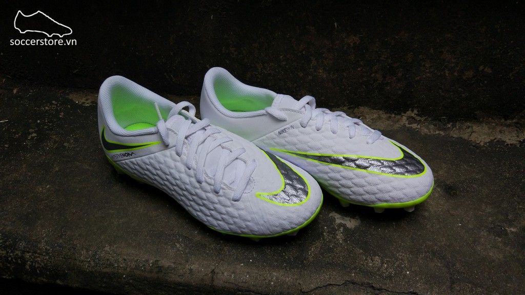 Nike Hypervenom Phantom III Academy Kids FG- White/ Metallic Cool Grey/ Volt AJ4119-107