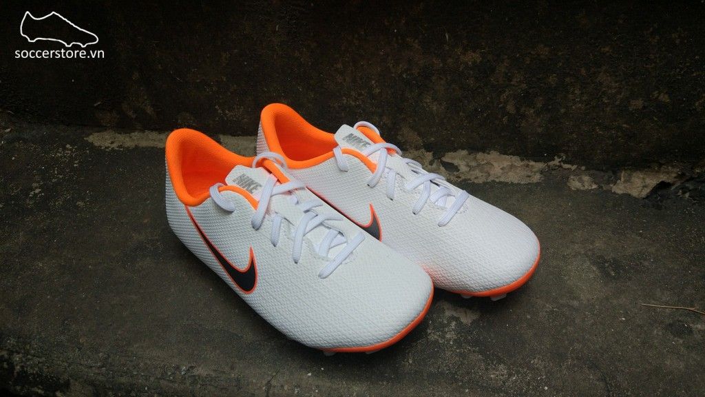 Nike Mercurial Vapor XI Academy Kids FG- White/ Metallic Cool Grey/ Total Orange AH7349-107