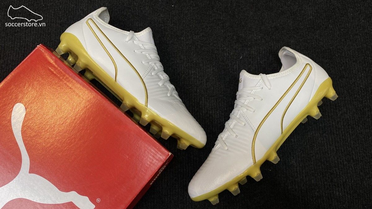 Puma King Pro MG/ FG - White/ Team Gold 105608-09