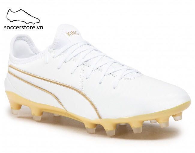 Puma King Pro MG/ FG - White/ Team Gold 105608-09