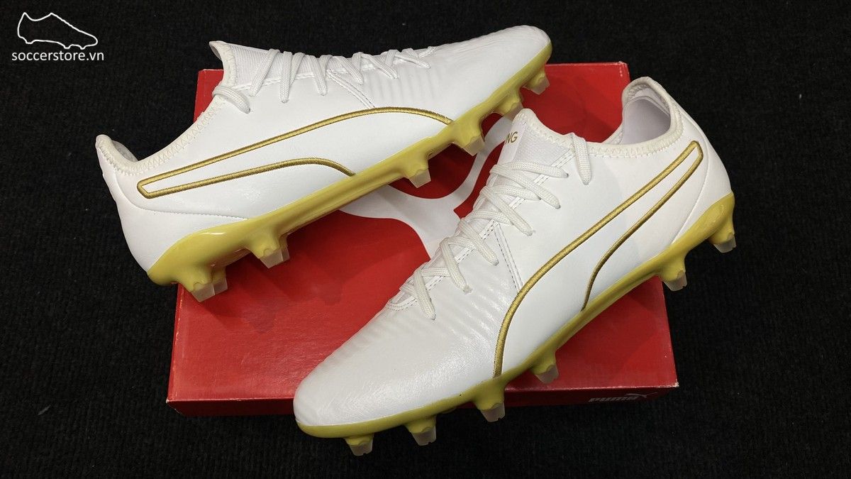 Puma King Pro MG/ FG - White/ Team Gold 105608-09
