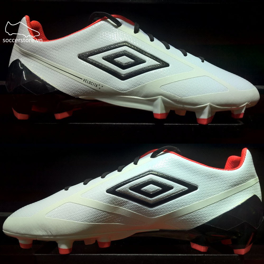 Umbro Velocita II Pro FG/HG- White/ Black/ Fiery Coral
