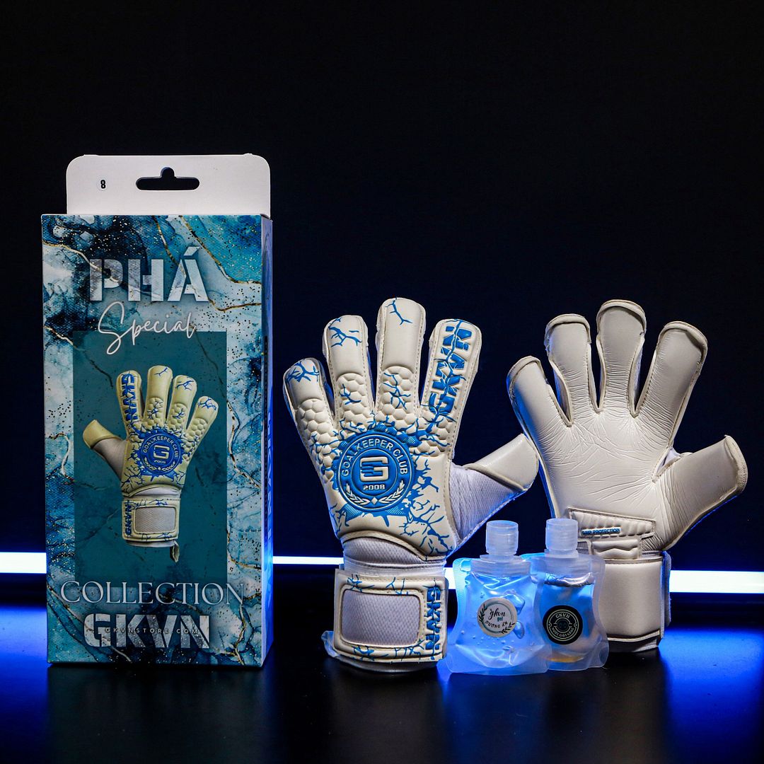 Găng tay thủ môn GKVN Phá Special Contact - màu trắng- xanh blue