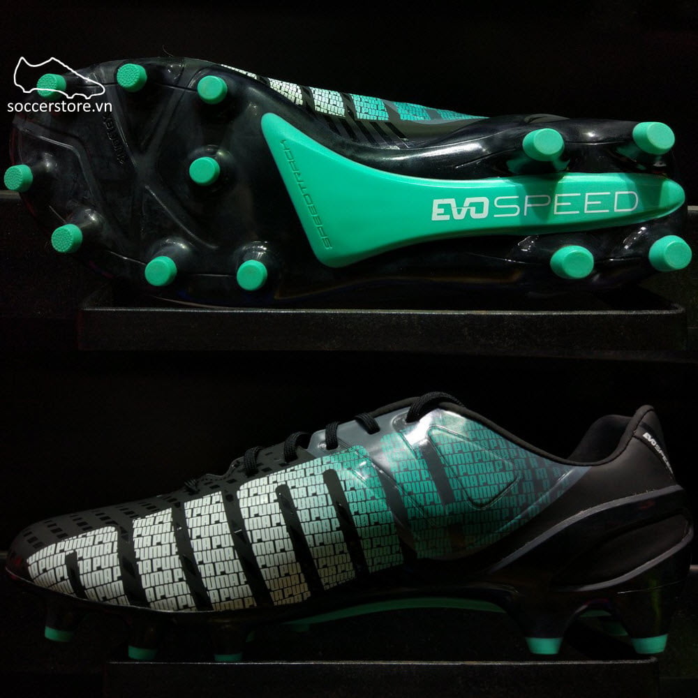 Puma evoSPEED 1.3 FG- Black/ White/ Turbulence/ Pool Green 103008-01
