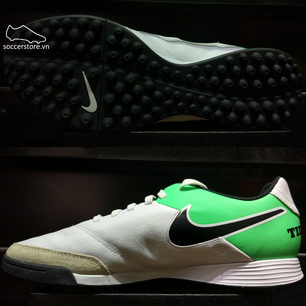 Nike Tiempo Genio II Leather TF- White/ Black/ Electro Green 819216-103