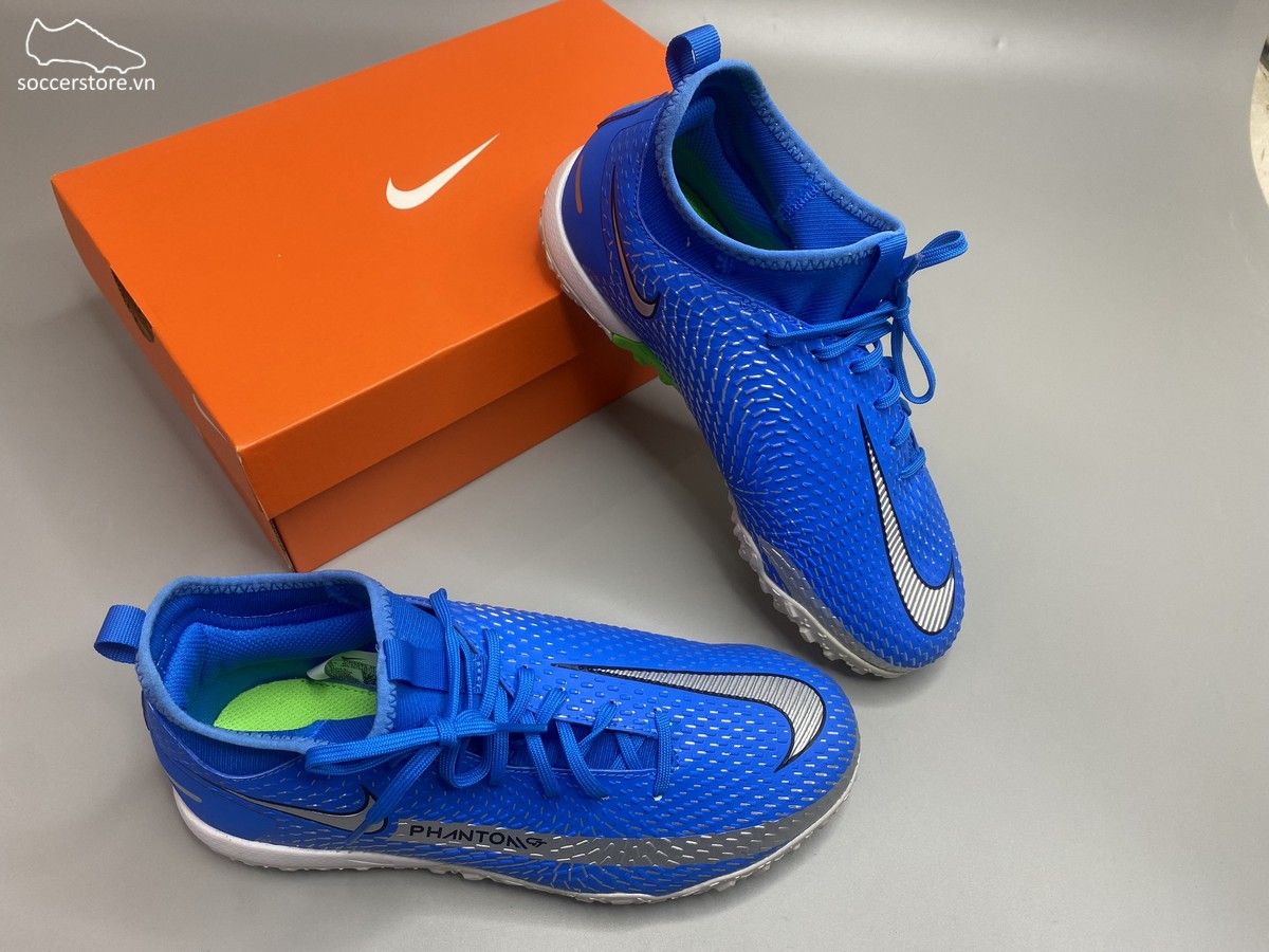 Nike Phantom GT Academy DF TF Kids - Blue/ Metallic Silver/ Rage Green - CW6695-400