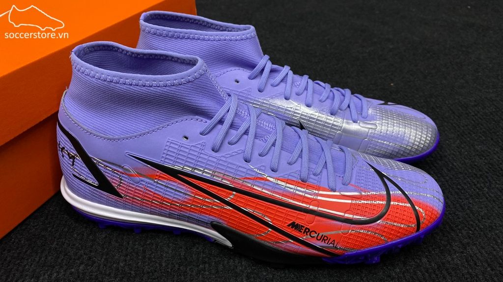 Nike Mercurial Superfly 8 Academy TF Mbappe Flames- Light Thistle/ Metallic Silver DB2868-506