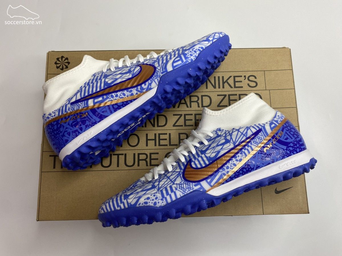 Nike Mercurial Superfly 9 Academy TF CR7 Air Zoom màu xanh dương trắng DQ5320-182 