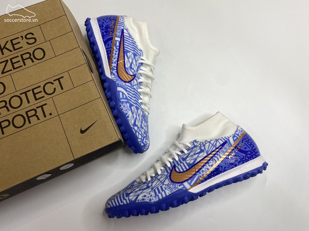 Nike Mercurial Superfly 9 Academy TF CR7 Air Zoom màu xanh dương trắng DQ5320-182 