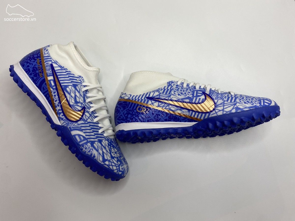 Nike Mercurial Superfly 9 Academy TF CR7 Air Zoom màu xanh dương trắng DQ5320-182 