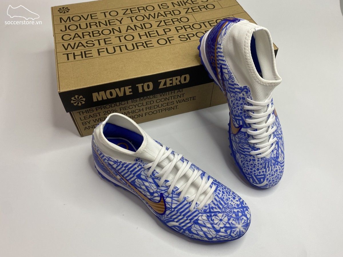 Nike Mercurial Superfly 9 Academy TF CR7 Air Zoom màu xanh dương trắng DQ5320-182 
