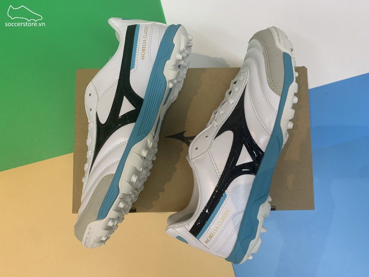Mizuno Morelia Sala Classic TF - Cloud White / Black / Light Blue - Q1GB220209