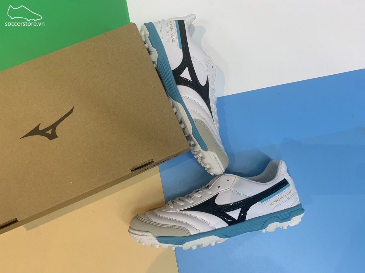 Mizuno Morelia Sala Classic TF - Cloud White / Black / Light Blue - Q1GB220209