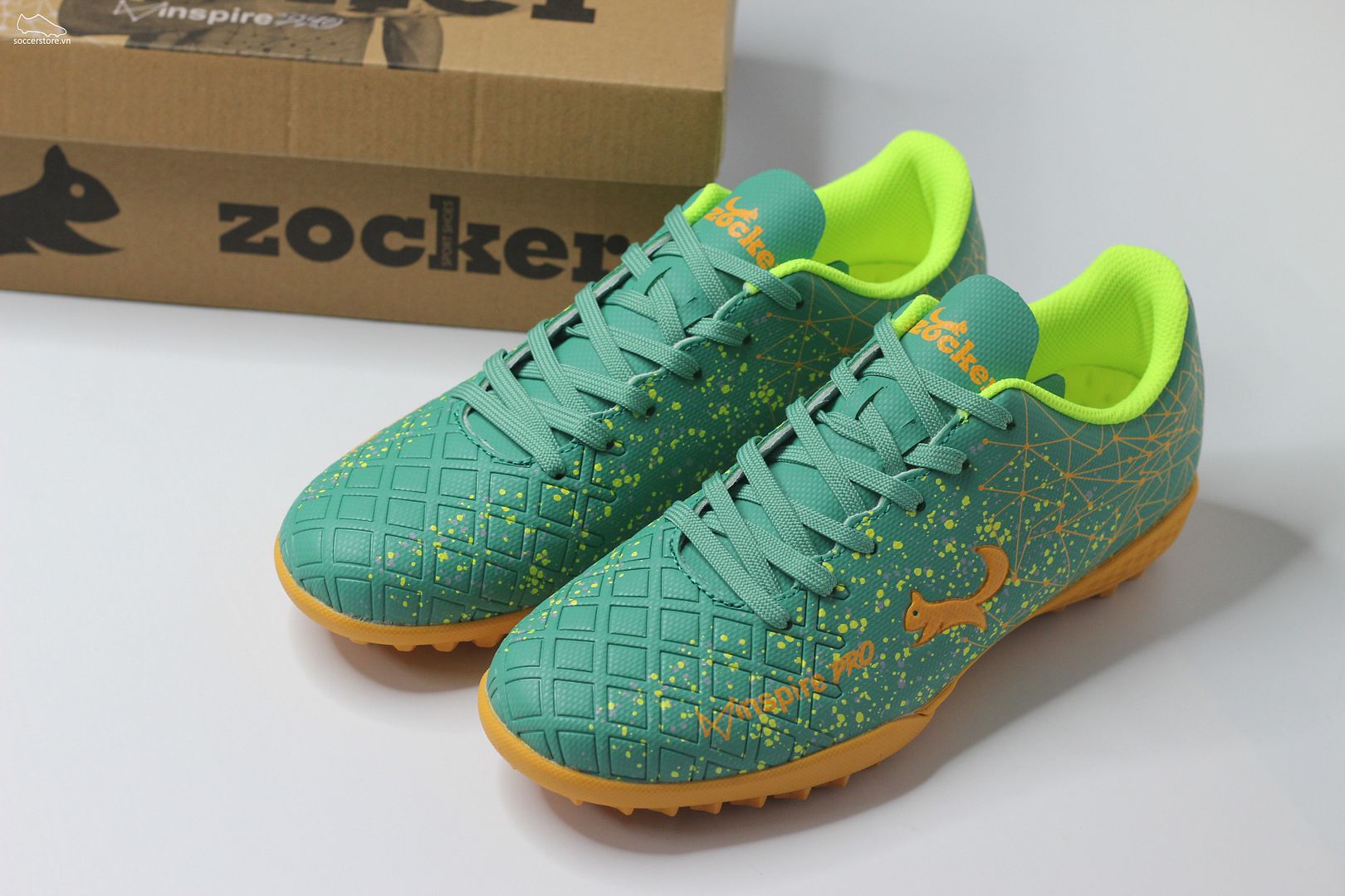 Giày bóng đá Zocker Inspire Pro TF màu xanh Olive Green/ Orange