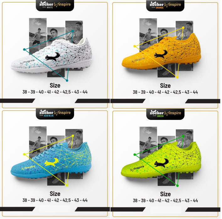 4 màu của sản phẩm giày Zocker Inspire x Hùng Dũng