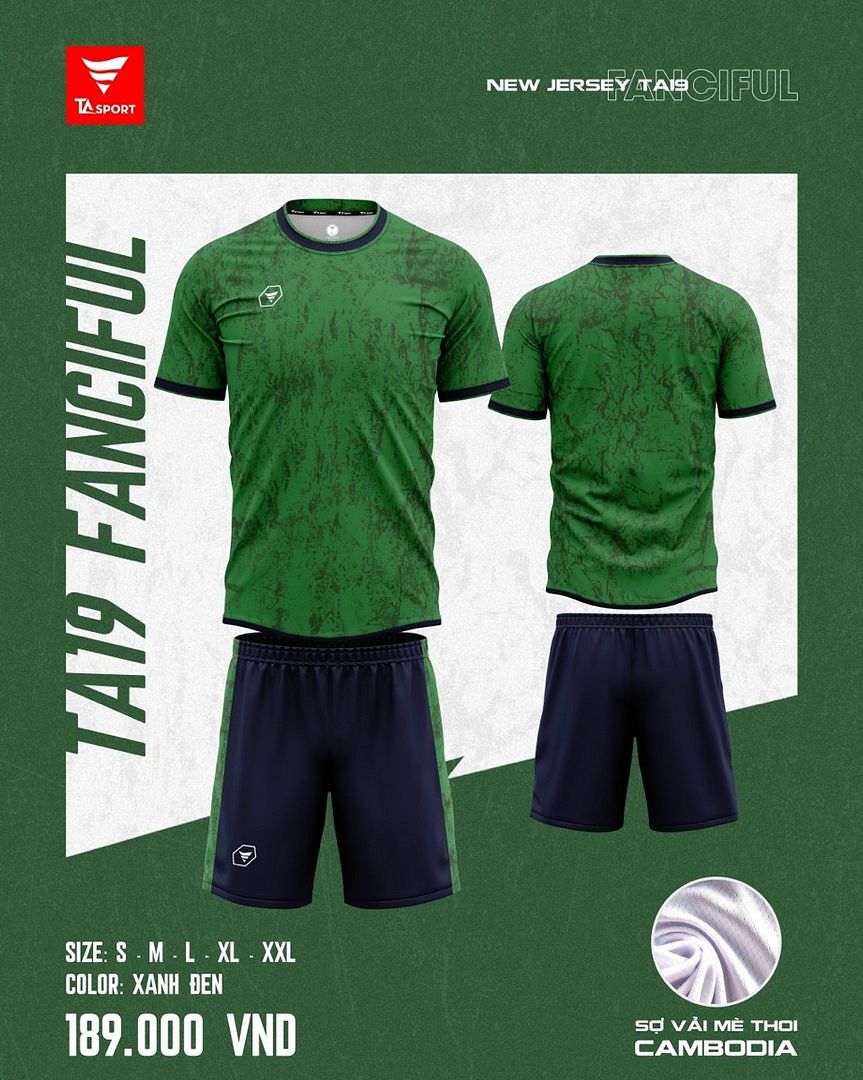 Bộ quần áo bóng đá TA Sport TA19 Fanciful màu xanh lá quần đen