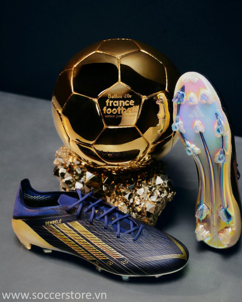 Đôi giày Adidas F50 mang dấu ấn Dembele bên cạnh quả bóng vàng 2025
