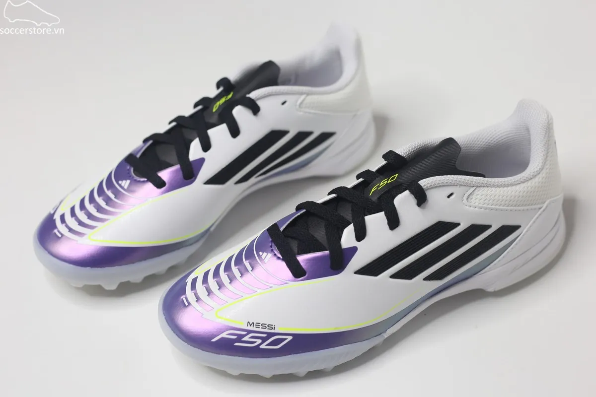Giày bóng đá trẻ em Adidas F50 League TF J Messi Kids màu trắng đen IE9082