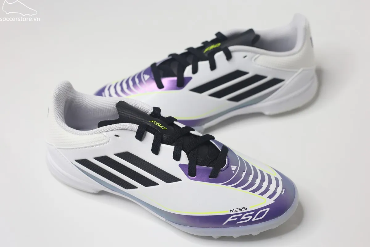 Giày bóng đá trẻ em Adidas F50 League TF J Messi Kids màu trắng đen IE9082