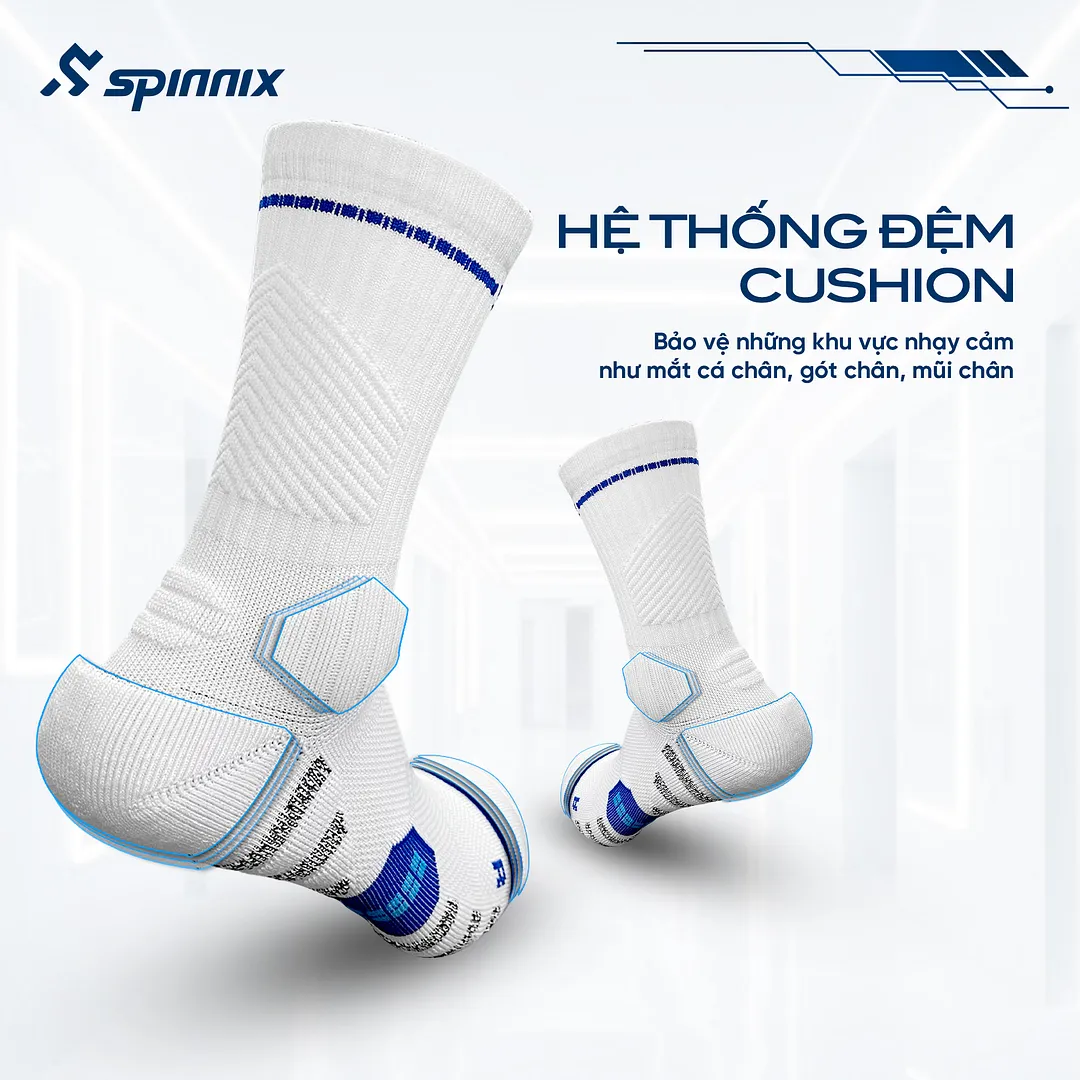 Tất thể thao chống trơn Spinnix ProX màu trắng xanh 