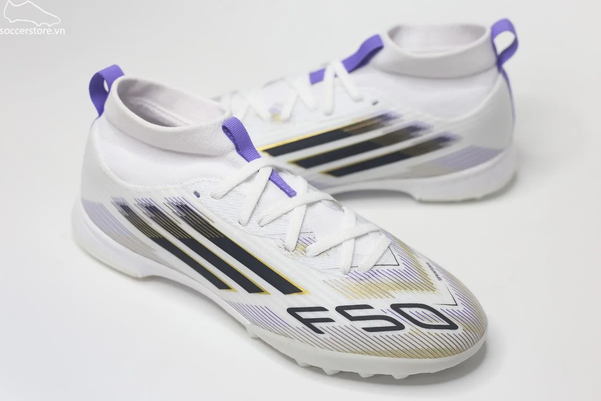 Adidas F50 League TF Jr Mid trắng đồng JI3550