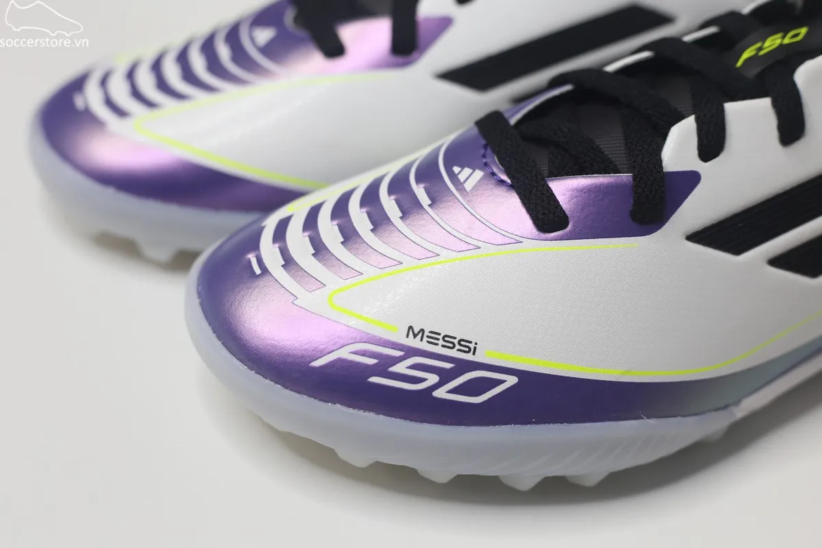 Giày bóng đá trẻ em Adidas F50 League TF J Messi Kids màu trắng đen IE9082