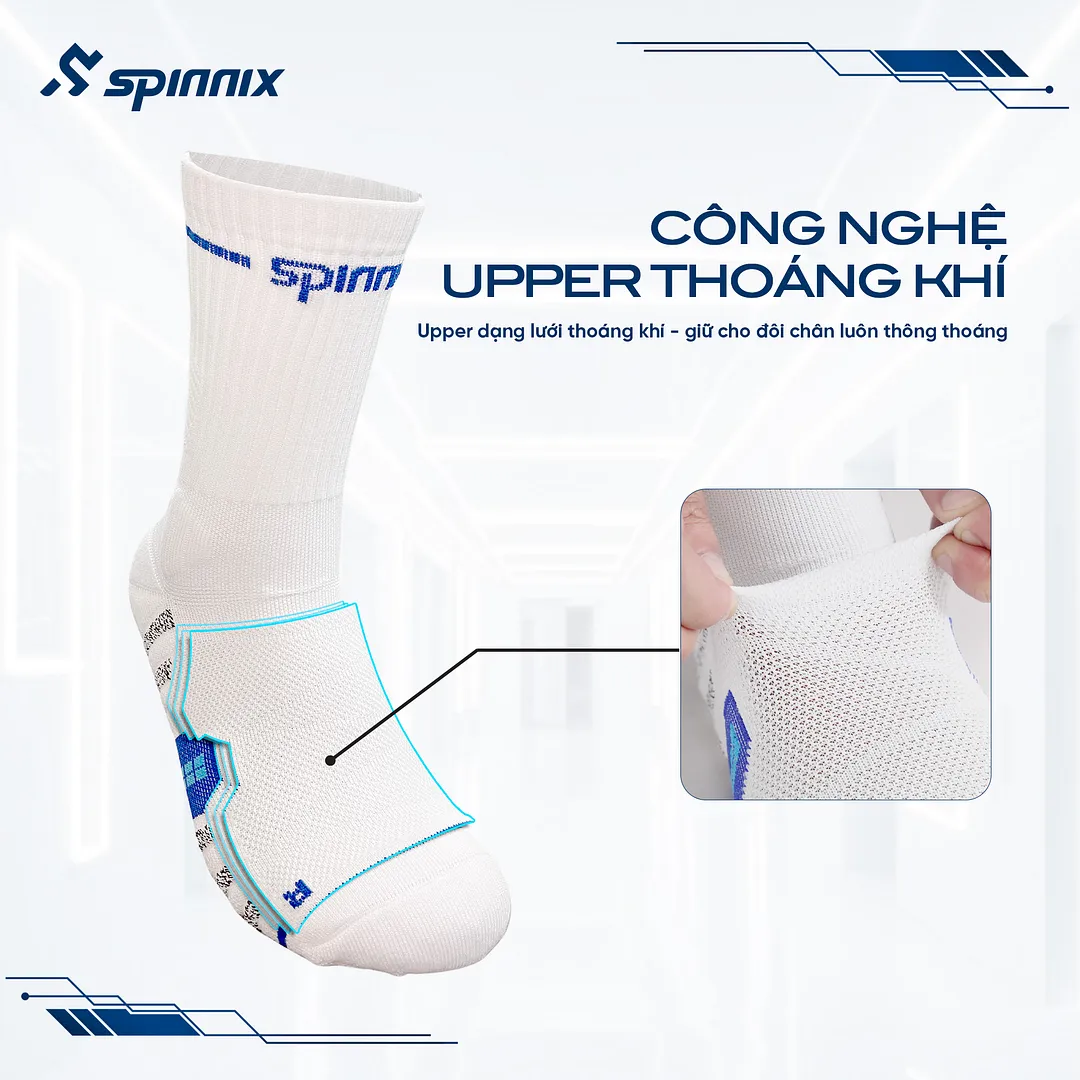 Tất thể thao chống trơn Spinnix ProX màu trắng xanh 