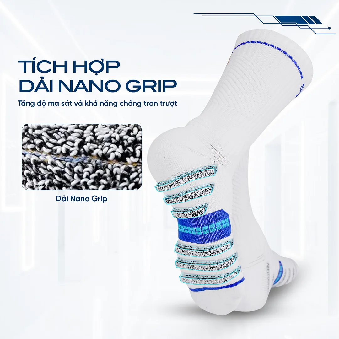 Tất thể thao chống trơn Spinnix ProX màu trắng xanh 