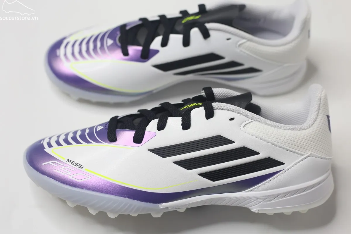 Giày bóng đá trẻ em Adidas F50 League TF J Messi Kids màu trắng đen IE9082