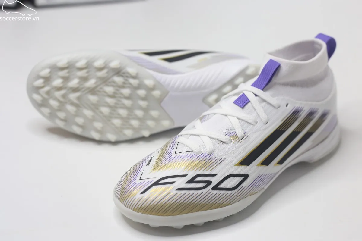 Adidas F50 League TF Jr Mid trắng đồng JI3550