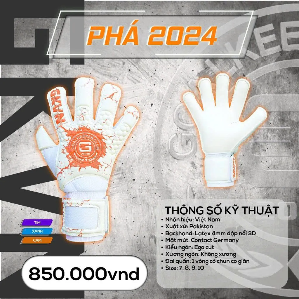 Găng tay thủ môn GKVN Phá Special Contact 2024 màu cam trắng GKVNPHA-CA
