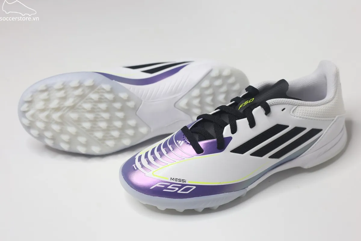 Giày bóng đá trẻ em Adidas F50 League TF J Messi Kids màu trắng đen IE9082