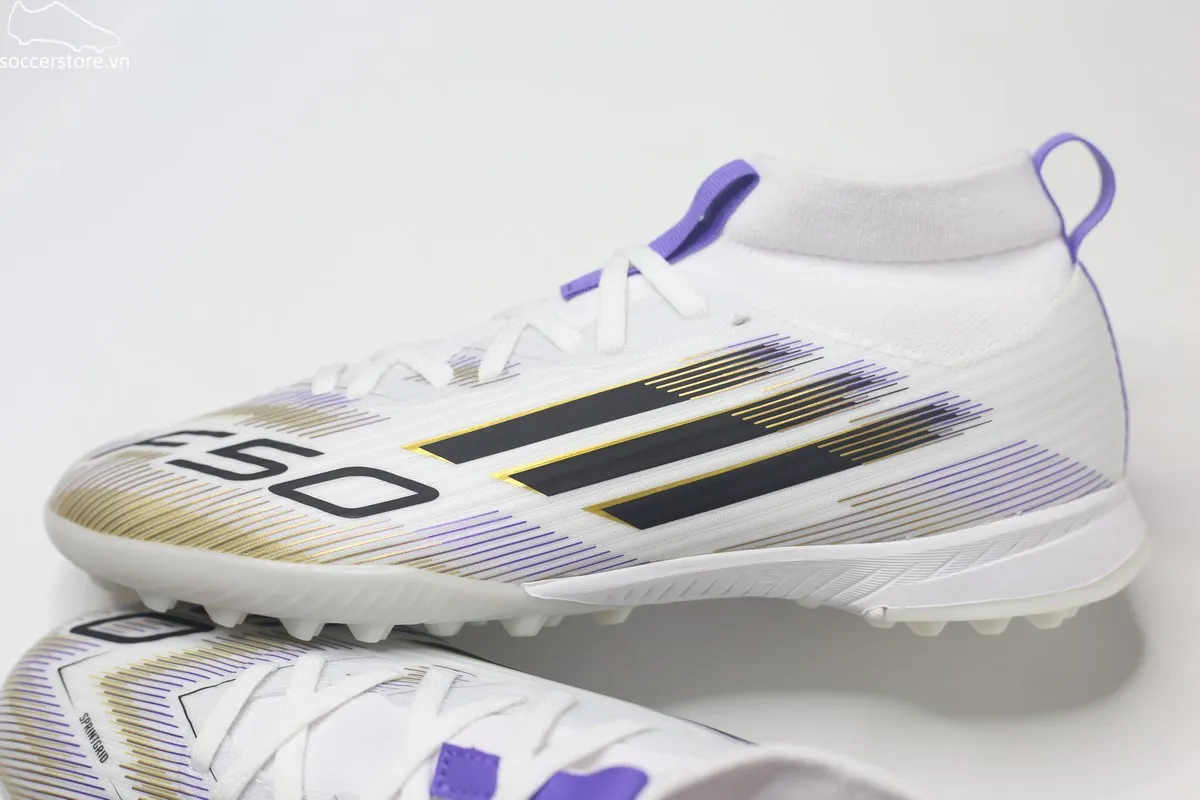 Adidas F50 League TF Jr Mid trắng đồng JI3550