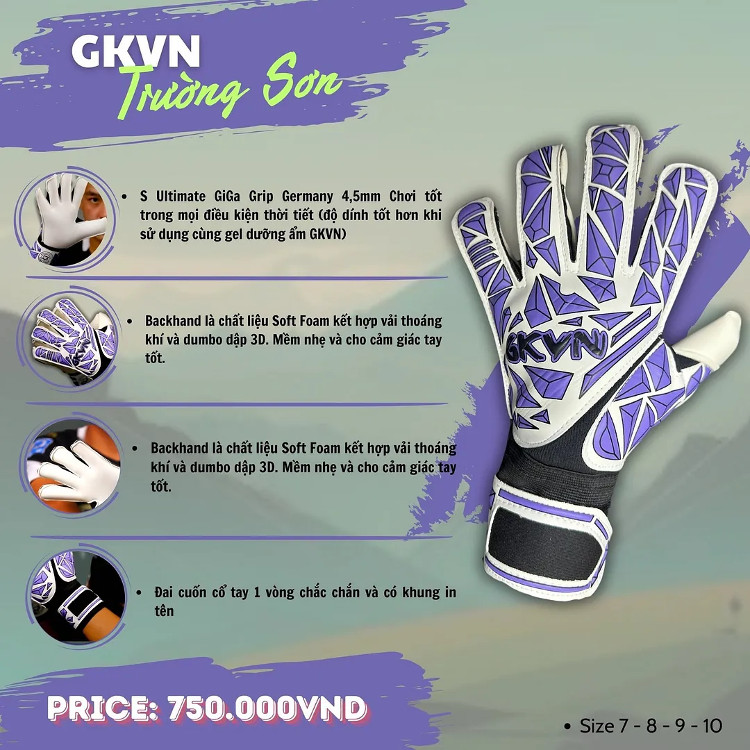 Găng tay thủ môn GKVN Trường Sơn Ultimate GiGa Grip màu tím
